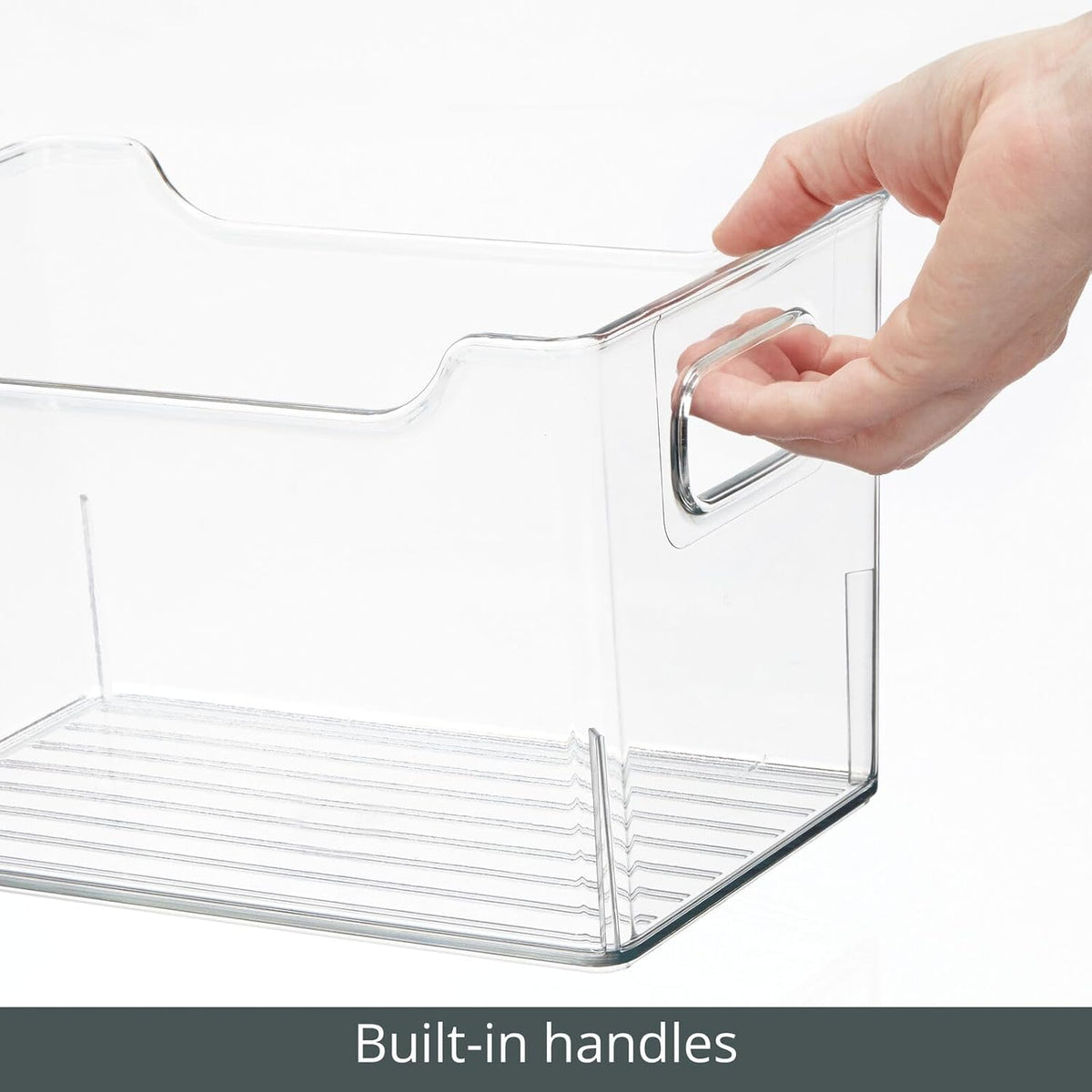 mDesign Deep Plastic Office Storage Bins with Handles for Organization in Filing Cabinet, Closet, or Desk Drawers, Organizer for Notes, Pens, Pencils, and Staples - Ligne Collection - 4 Pack - Clear