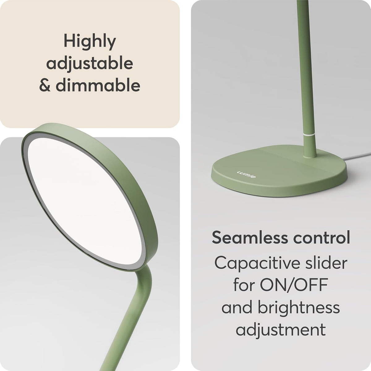 Lumie Task - 10,000 Lux Adjustable Bright Light Therapy Desk Lamp for Mood and Energy Boost and Winter Blues Relief, Crystal Clear Illumination and Maximum Visual Comfort - White Mist (Sage Green)