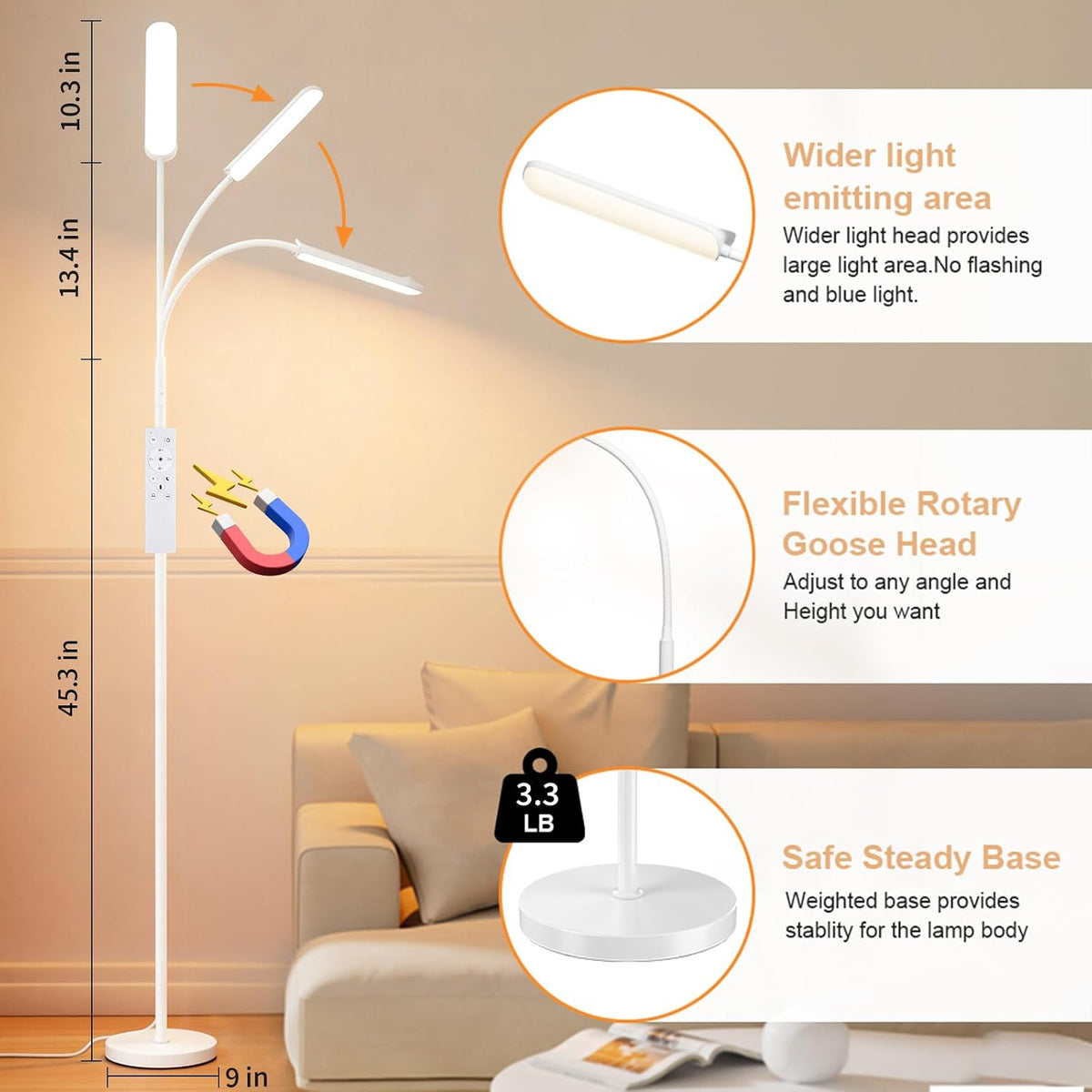FRIDEKO HOME Floor Lamp for Living Room Over Chair Reading 18W 1800LM White
