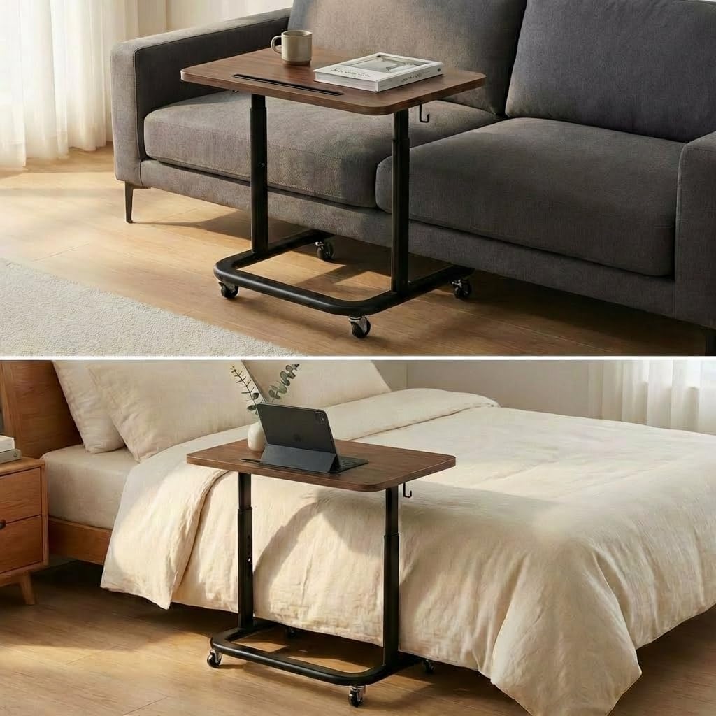 BUYIFY Height Adjustable TV Tray Table with Wheels for Couch or Sofa