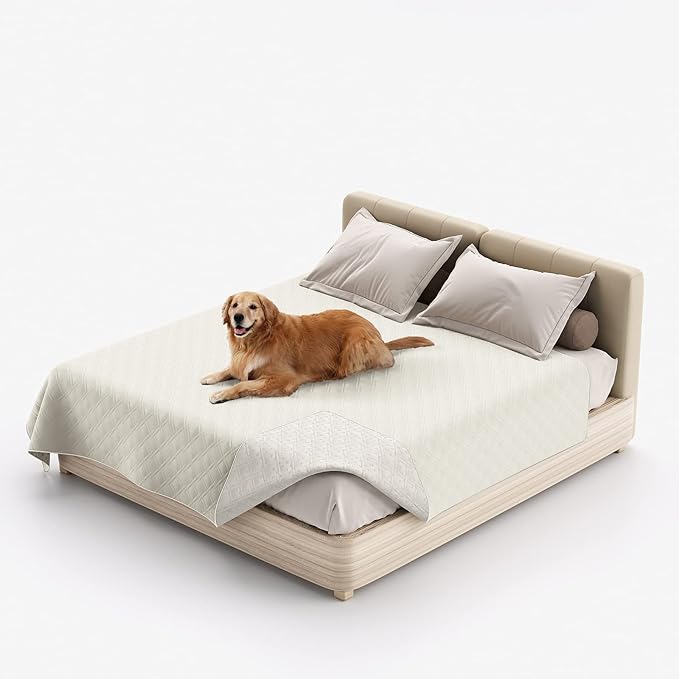 Waterproof Dog Bed Covers for Couch Protection, Water-Resistant Soft Dog Pet Blanket Anti-Slip Dog Blanket for Bed, for Furniture Bed Couch Sofa (Ivory White,96x82inch)
