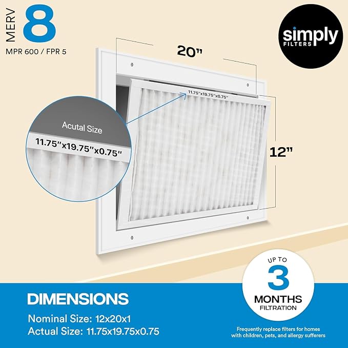 Simply 12x20x1 Air Filter, MERV 8, 6 Pack,