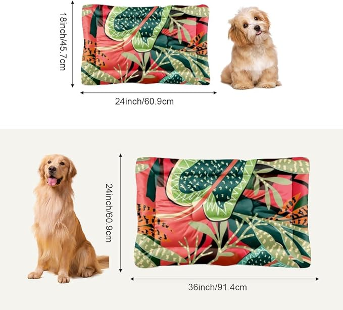 Green Red Tropical Leaves Dog Bed Puppy Patio Mat Pet Carrier Pad Puppy Bed for Crate Washable Non-Slip Dog Crate Pillow for Dogs Medium Mat Medium Sized Indoor Outdoor 36X24 Inch