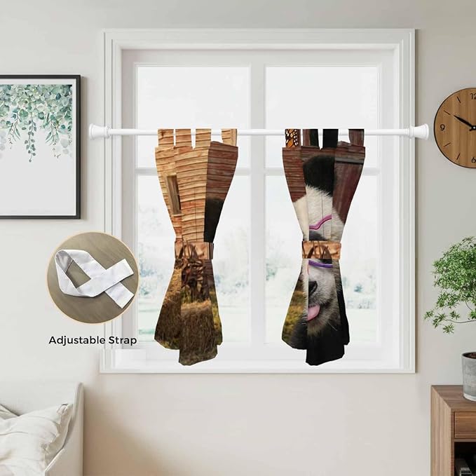 Farm Panda Bedroom Curtains 63 Inch Length, Window Curtains Tab Top, Farmhouse