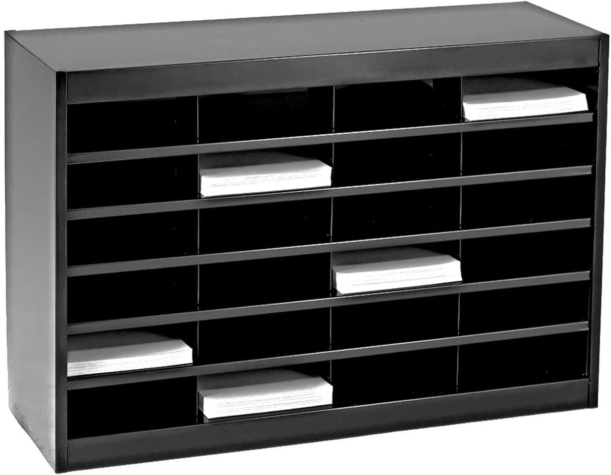 Safco E-Z Stor Literature Organizer, 24 Compartments, Office and Classroom Commercial Grade Steel Mailbox Mail Sorter, Heavy Duty Construction, Black