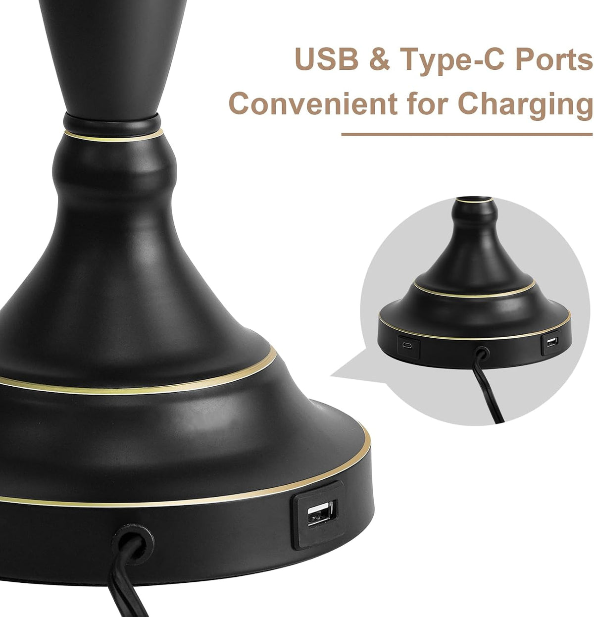 Oneach 28" Modern Table Lamps Set of 2 for Living Room Bedroom, USB Ports