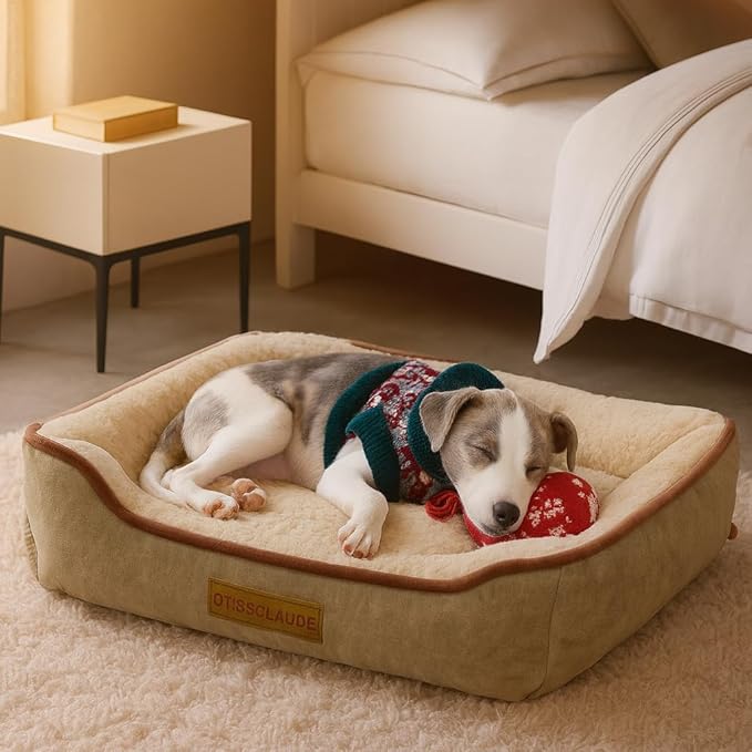 Otis & Claude Hi-Tech Cashmere Pet Bed Brown – Soft Calming Bed for Small Dogs & Cats, Washable Indoor Anxiety Pet Bed, Cozy Nest Puppy Bed, Small Dog Bed 48" x 41"