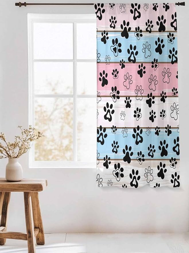 Sheer Curtains 72 Inches Long, Vintage Farmhouse Wooden Grain Privacy Voile