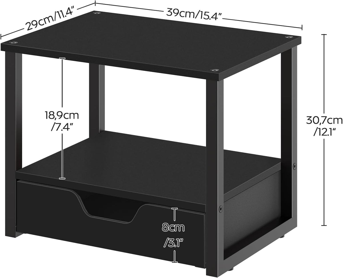 YATINEY Desktop Printer Stand, 2-Tier Printer Table with Non-Woven Drawer, Multi-Purpose Desk Organizer for Home Office, Under Desk Open Organizer Shelf, Black PS01BB