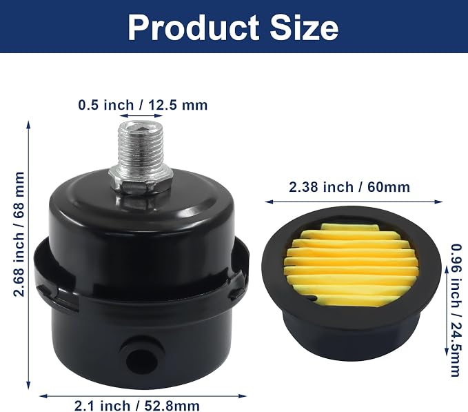2 Pcs Air Compressor Silencer, 1/4 Inch Thread Intake Filter Muffler, 12.5 mm