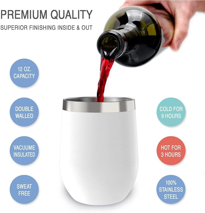 CHILLOUT LIFE 12 oz Stainless Steel Wine Tumblers 2 Pack