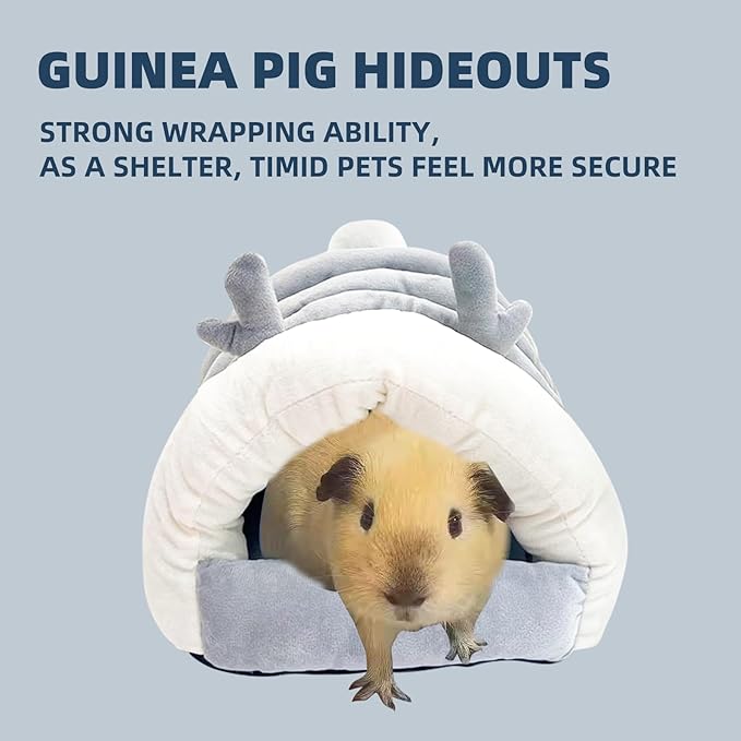 Guinea Pig Hideout, Warm Bed for Guinea Pig,Rabbits, Chinchillas, Cozy Small Animal Winter Shelter (Gray, Large)