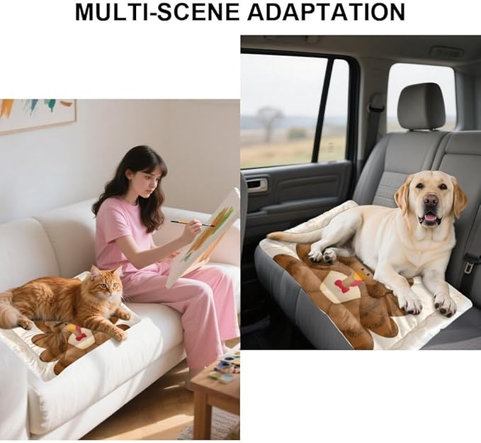 Happy Thanksgiving Turkey Pet Mat Bed Dog Crate Bed Waterproof Outdoor Dog Flat Mat Rectangle Non- Slip Bottom Gifts Multi- Scenario Dogs Gift Printed Dogs Beds 24× 18 Inch