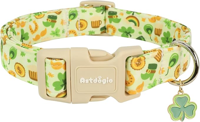 St. Patrick's Day Dog Collar,Light Green Puppy Collar with Lucky Shamrock,Adjustable Spring Cotton Collars Gifts for Small Medium Large Dogs,Dog Accessories S