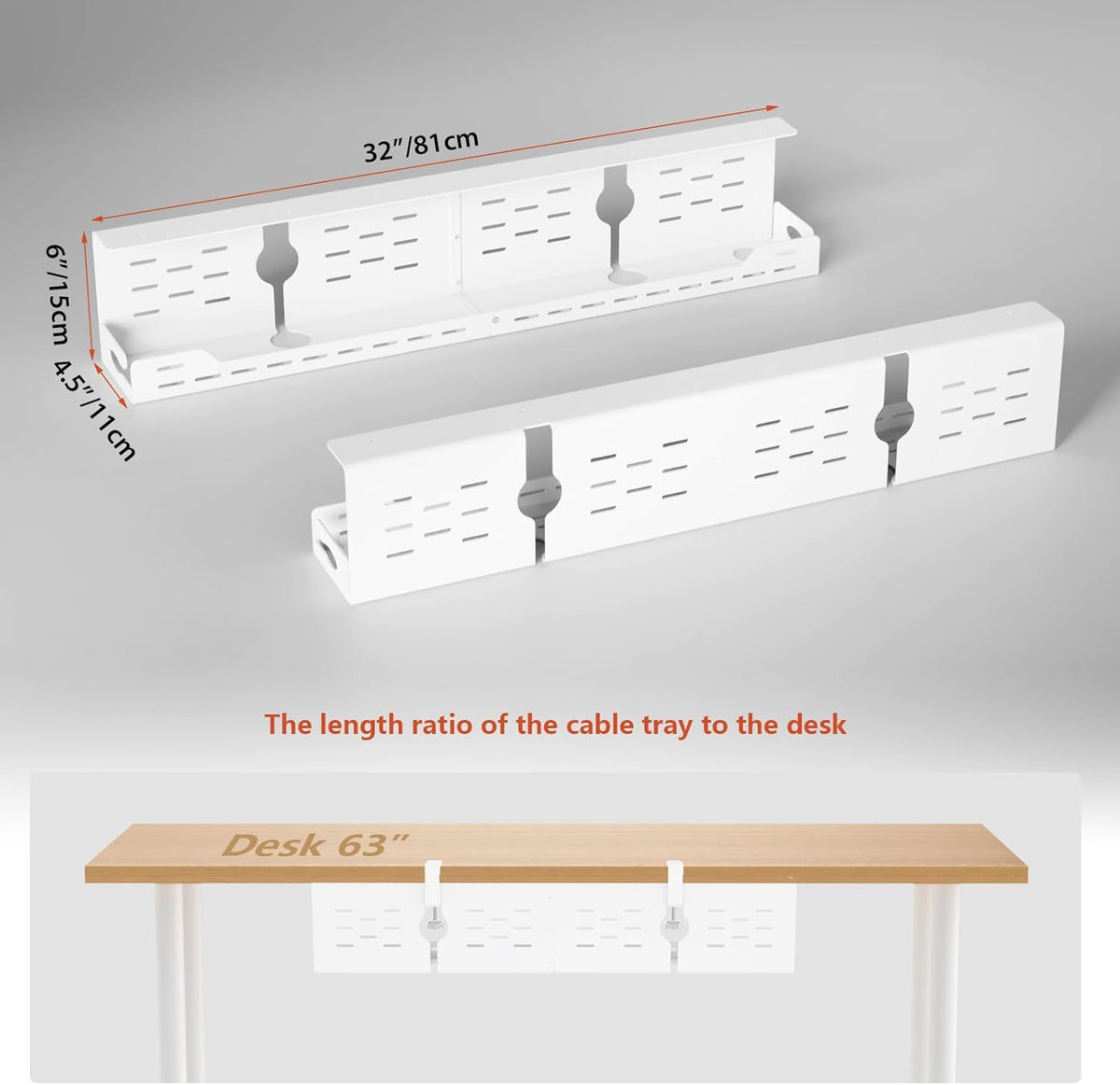 Univivi Under Desk Cable Management Tray, Cable Management, 32 inch, White