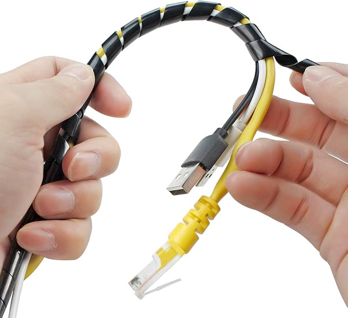 65FT XHF 4mm(Wrapping Range:1.5mm-10mm) Spiral Cable Wrap Cord for Computer Electrical Wire Organizer Sleeve Hose RoHS Black