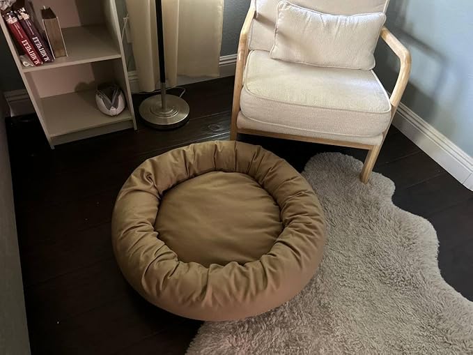 Organic Cotton Canvas Dog Bed: Removable Cover, Natural Fill - Made in USA (Tan, X Small 18" x 6" inches)