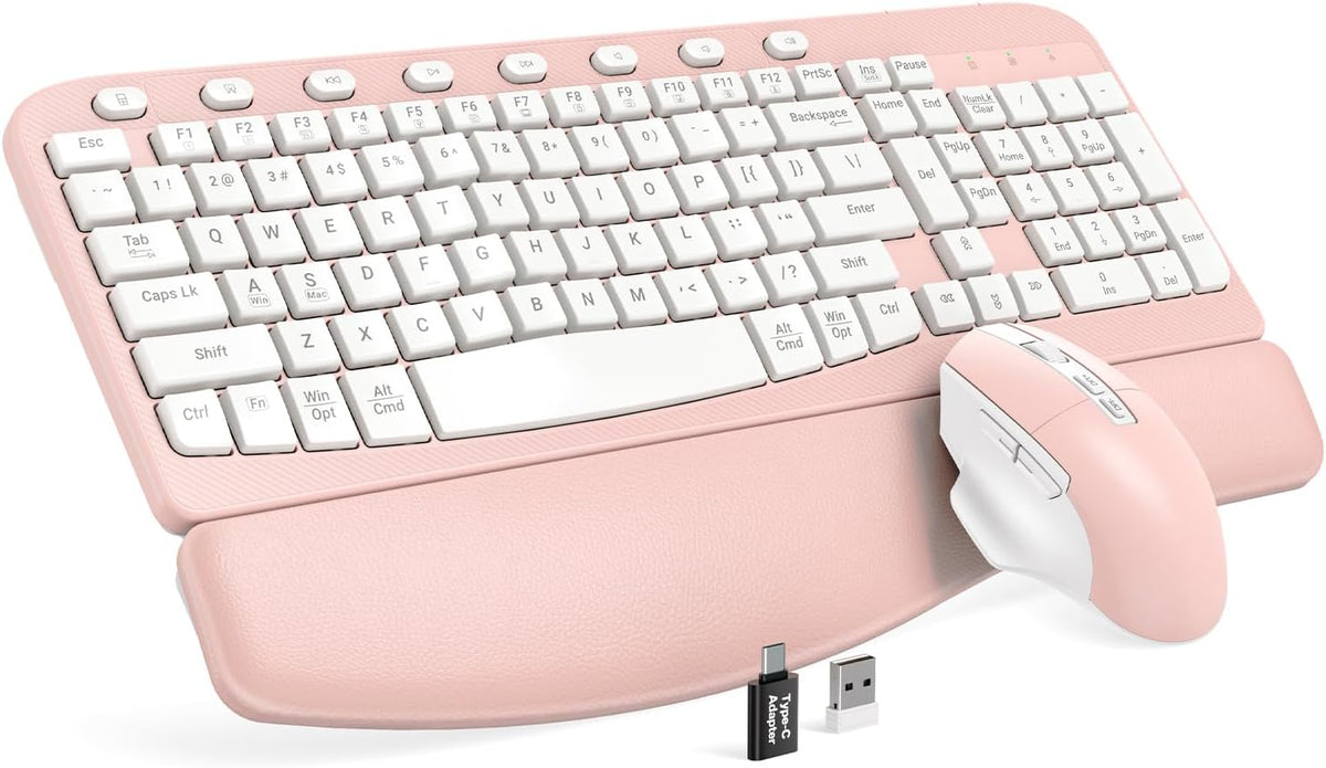 SABLUTE Wireless Keyboard and Mouse Combo with Ergonomic Wave Key