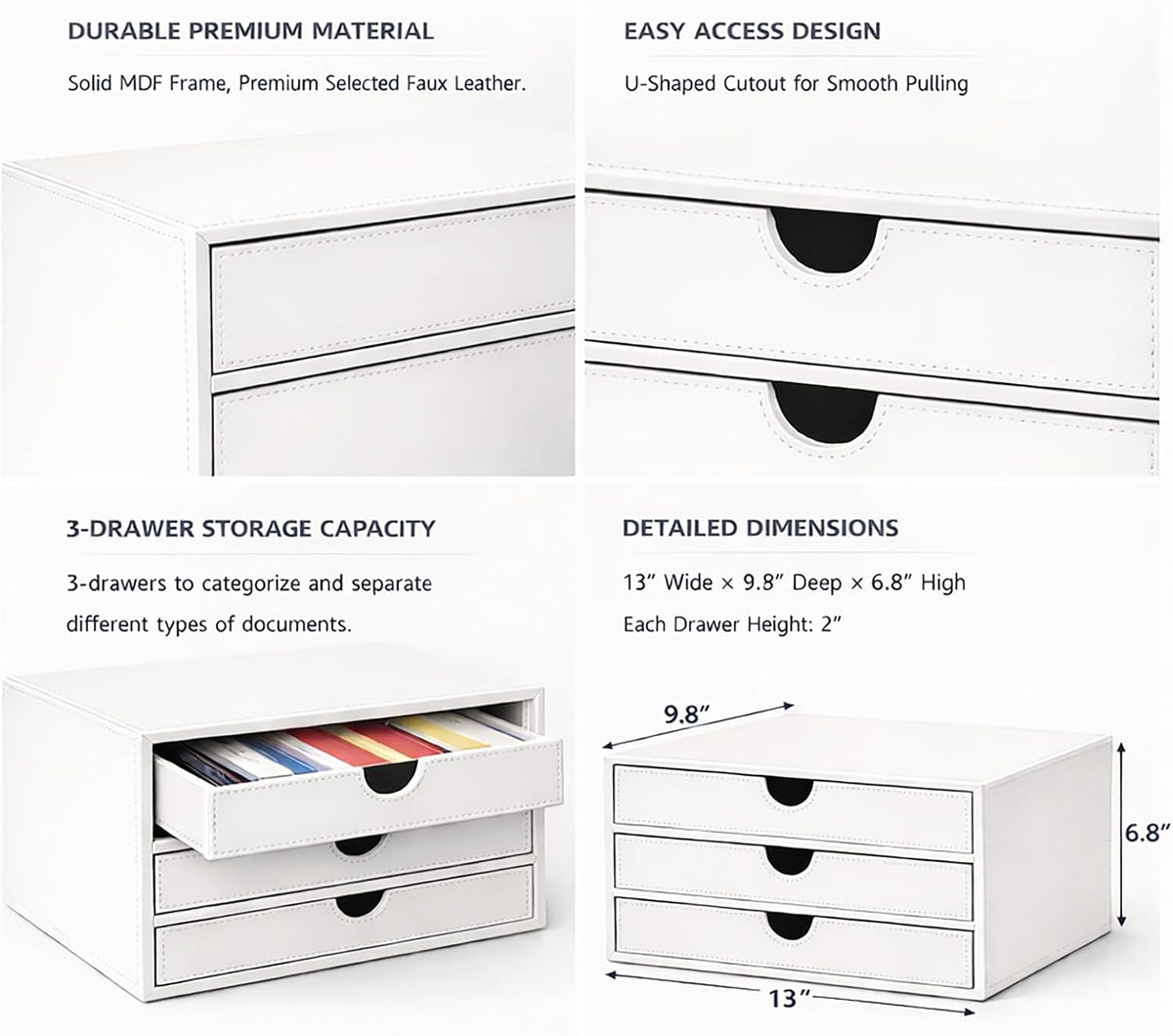 UnionBasic Document Organizer, 3-Drawer File Cabinet Document Storage Box, Office Desktop Filing Organizer, White