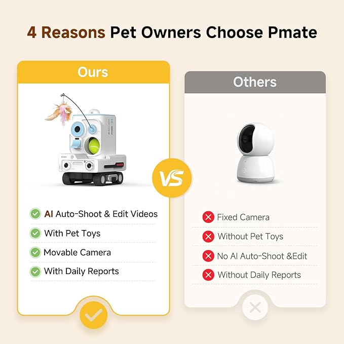 PMATE Self-Moving Pets Camera AI-Powered Rover with Auto Tracking & Patrol, 2K Live View, Night Vision, 2-Way Talk, and Auto-Recharge,(Blue)