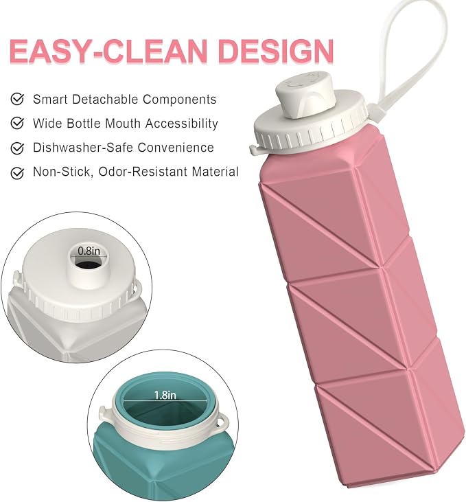 BEAUTAIL Collapsible Water Bottles 21oz/610mL, Silicone Travel Water Bottle |