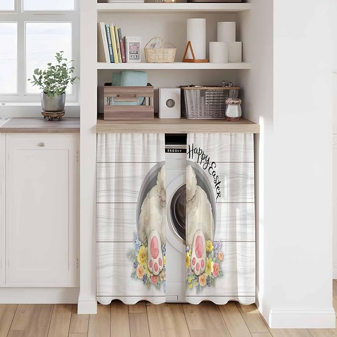 Easter Bunny Kitchen Tier Curtains 45 Inch Long 2 Panel Set, Rod Pocket Short