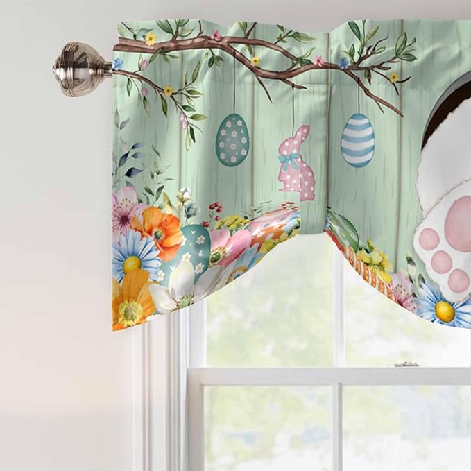 Easter Tie Up Valance Curtains for Windows, Kitchen Curtains Window Shades