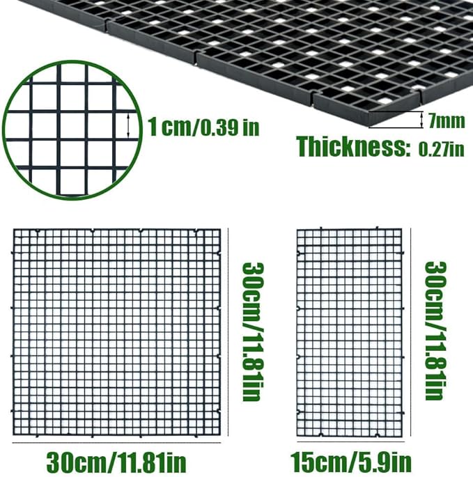 LINLAN 12 Pieces 11.8x11.8in (30X30cm) Aquarium Grid Plastic, Fish Tank Divider, Egg Crate for DIY Filtration and Bottom Protection in Aquascaping (Black-No Accessories)