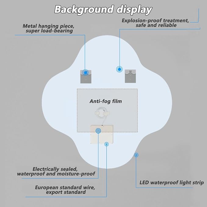 Irregular Bathroom Mirror with LED Light, Wall Mounted Mirror with Demister Pad