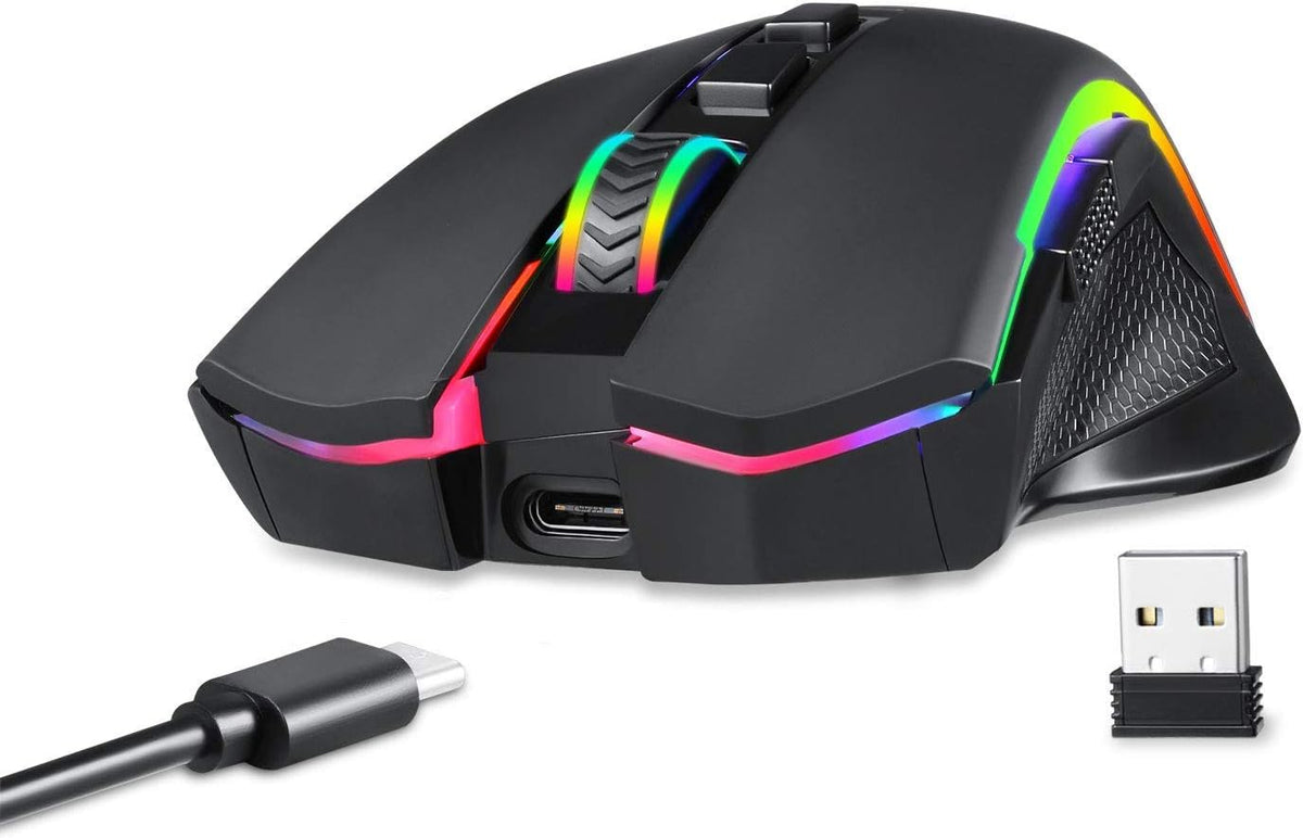 Redragon M602 Griffin RGB Gaming Mouse, Tri-Mode 2.4G/USB-C/Bluetooth Mouse Gaming, RGB Spectrum Backlit Ergonomic Mouse with 7 Programmable Backlight Modes up to 8000 DPI for Win PC Gamers (Wireless)