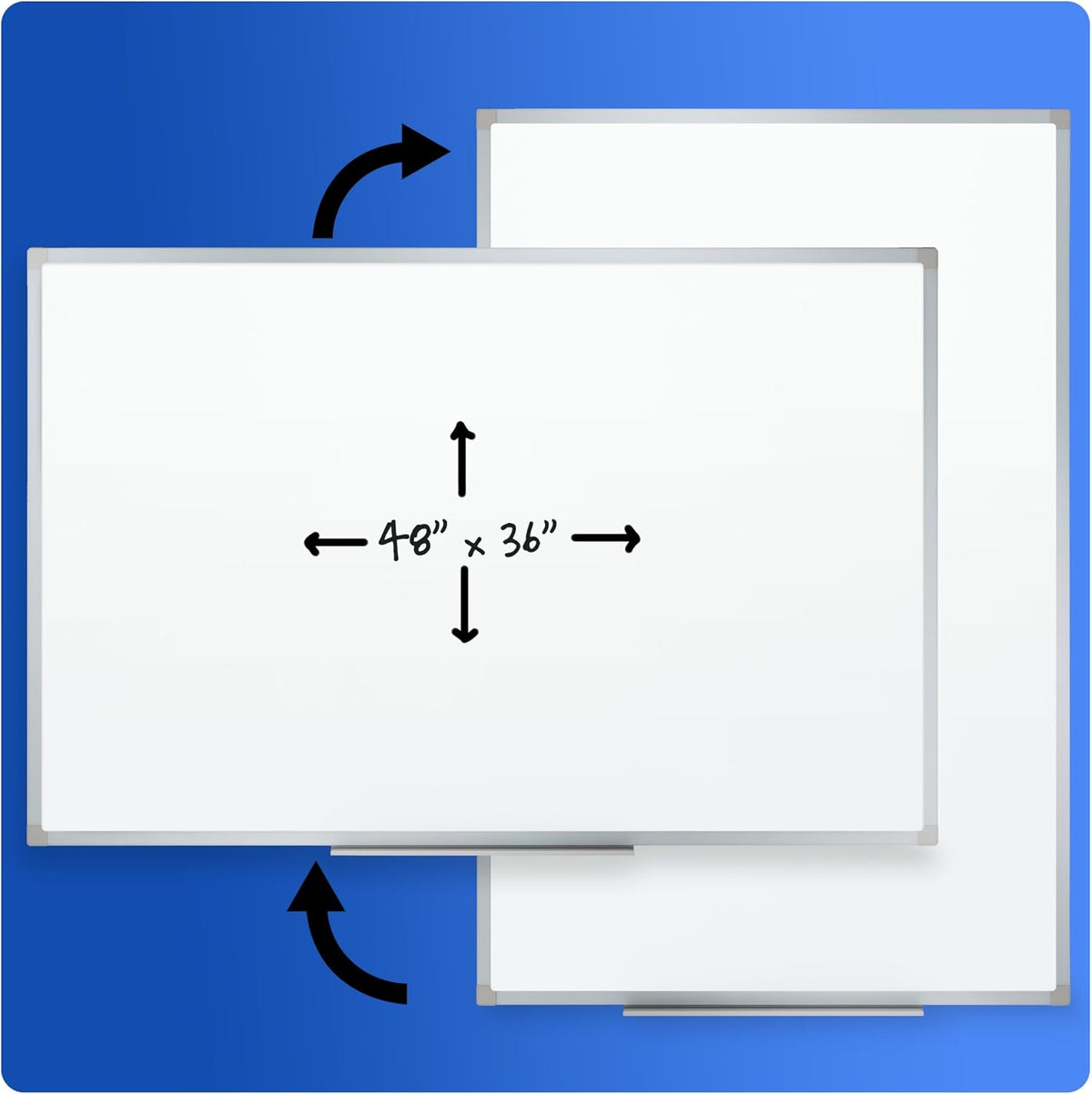Mead Dry Erase Board 48" x 36" Non-Magnetic Whiteboard For Wall, 4' x 3', White/Silver (85357N)