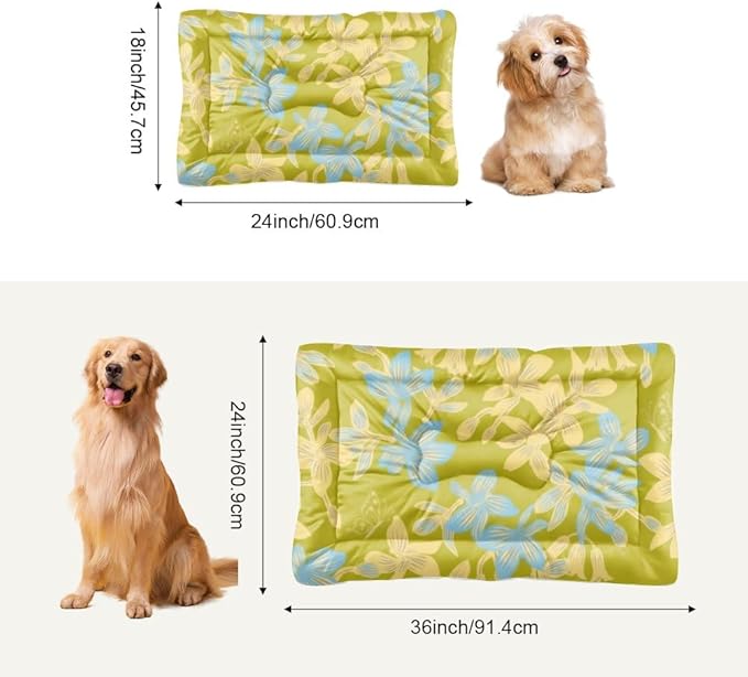 Green Blue Floral Doggie Beds for Medium Dogs Dog Crate Mattress Washable Dog Pad Crate Accessories Washable Non-Slip Bed for Medium Bed Mat Furniture Indoor Outdoor 24X18 Inch