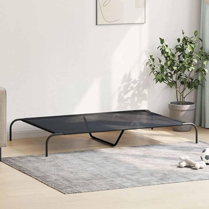 XXL Elevated Dog Bed, Portable Raised Pet Cot for Large Breeds, Breathable Textilene Mesh Cooling Dog Bed with Heavy-Duty Steel Frame, Indoor Outdoor Use, Black, 59.1 x 35.4 Inches