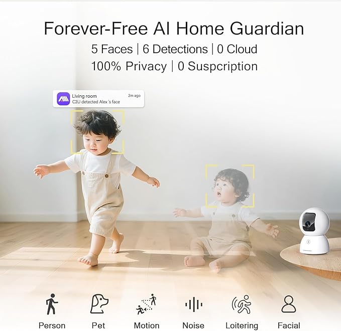 Upgraded 3K Security Camera Indoor, Free Time Lapse, AI Tracking & Face ID, PTZ 5G WiFi Dog/Pet/Baby Monitor Cameras for Home Security, Color Night Vision, Full Duplex 2-Way Talk