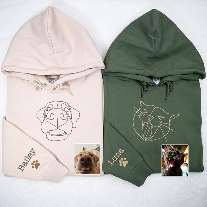 Personalized Embroidered Dog Hoodie, Personalised One-Line Dog Shirt, Unisex Embroidered Dog Hoodie, Dog Lovers Gifts