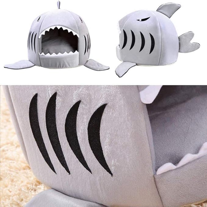 Shark Shaped Pet Dog Puppy Bed Warm Cat Bed House Nest for Autumn Winter Blue XXS