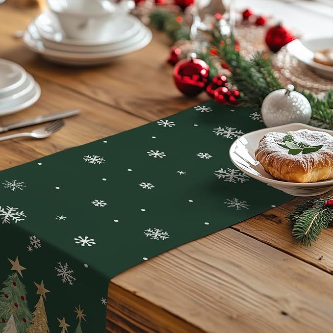 Christmas Table Runner 13x120 Inch, Xmas Trees Snowflakes Holiday Decorative