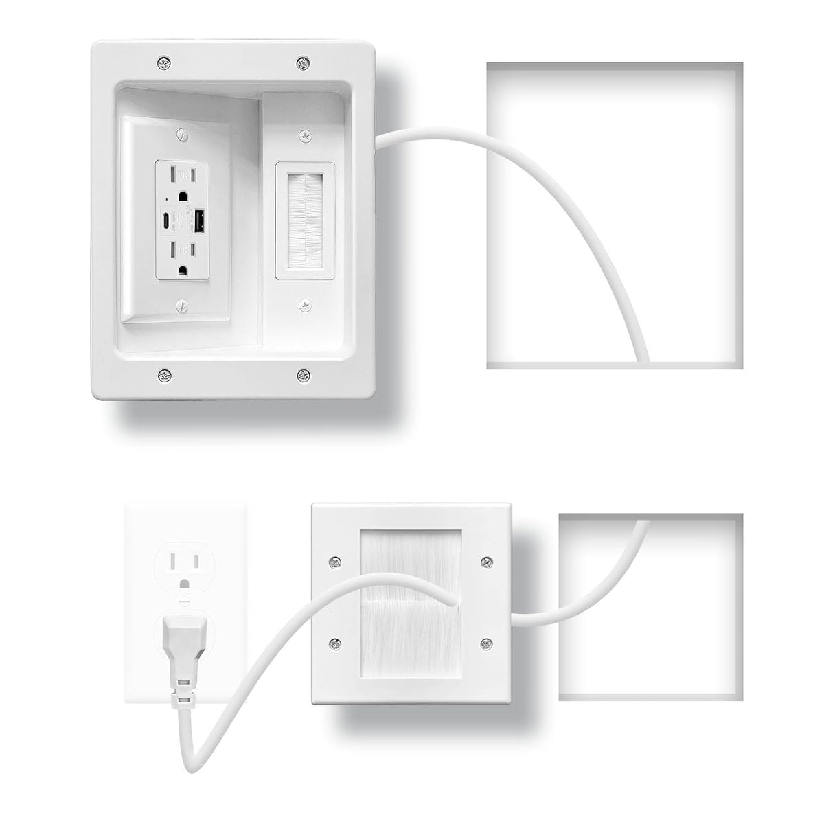 in Wall Cable Management Kit with Brush Wall Plate TV Cable Hider Wall Kit-UL Listed, 9.8FT Cord, Recessed AC Outlets Box with USB+USBC Port for Wall-Mounted TV and Home Theater