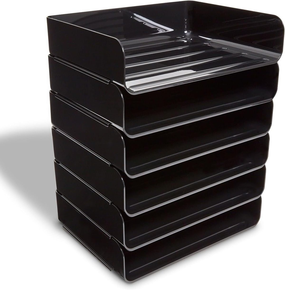TRU RED Side-Load Stackable Plastic Letter Tray, Black, 6-Pack