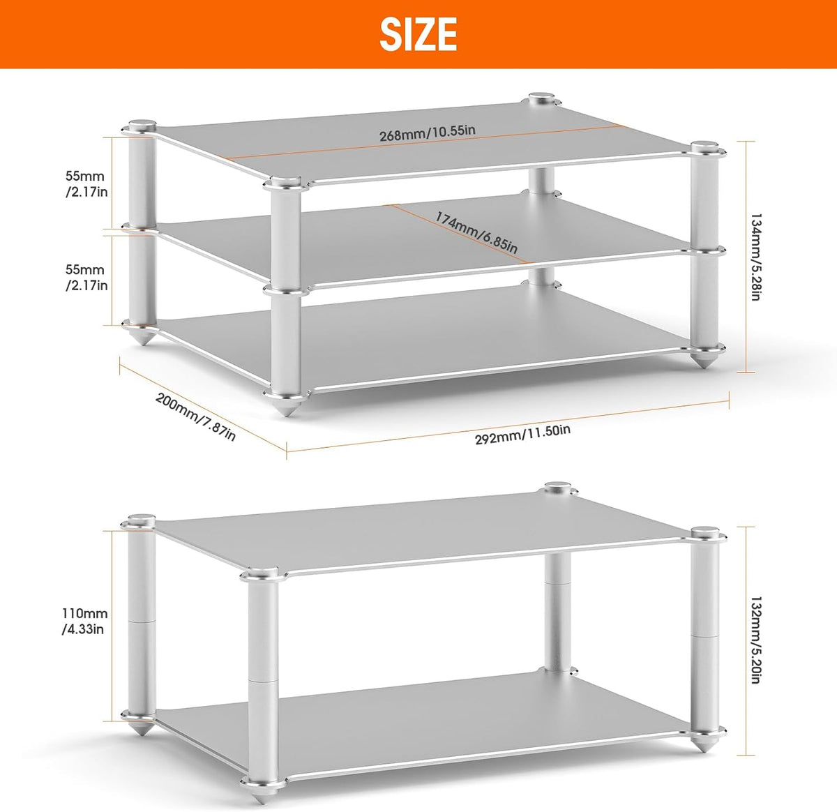 DoukAudio Aluminum Audio Rack Stand: Multi Layer Desktop HiFi Shelf for Amplifier Preamp DAC Ventilated Modular Storage Rack CNC Build Home Studio Setup