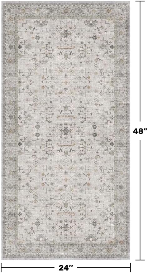 Light Grey Boho Bathroom Rug 2x4