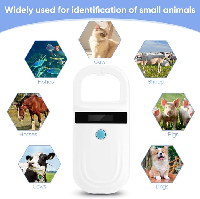 Pet Microchip Reader, Portable Animal Chip Reader with OLED Screen Pet Chip Transponder Microchip, for Animal Pet Pig Dog Cat