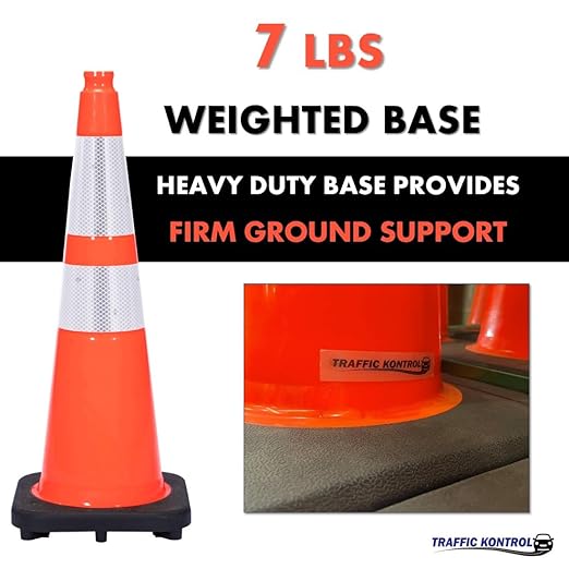 24 Pack 28" Inch Orange Traffic Safety Cones with Dual Reflective Collars - High Visibility Industrial Pylons Traffic Cones for Road, Parking Lots, Driving, Construction