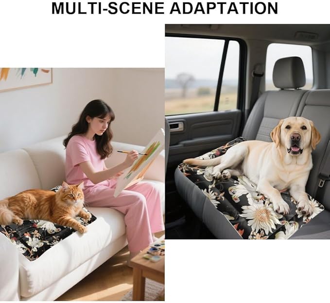 Night White Floral Cute Dog Beds Furniture Dog Crate Mat Pad for Crate Washable Bed for Washable Non-Slip Beds Bed Small Size Mats Carriers & Travel Products Indoor Outdoor 36X24 Inch