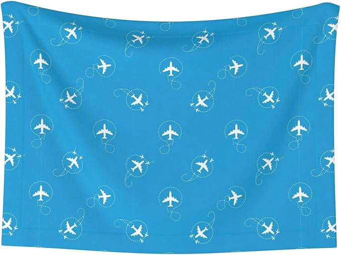 Pet Blanket for Indoor Outdoor Use, Aircraft Airplane Pattern Navy Blue, Two Sided Reversible Plush Mat with Bumpy Dot Texture for Patios Crates Portable Bed Companion