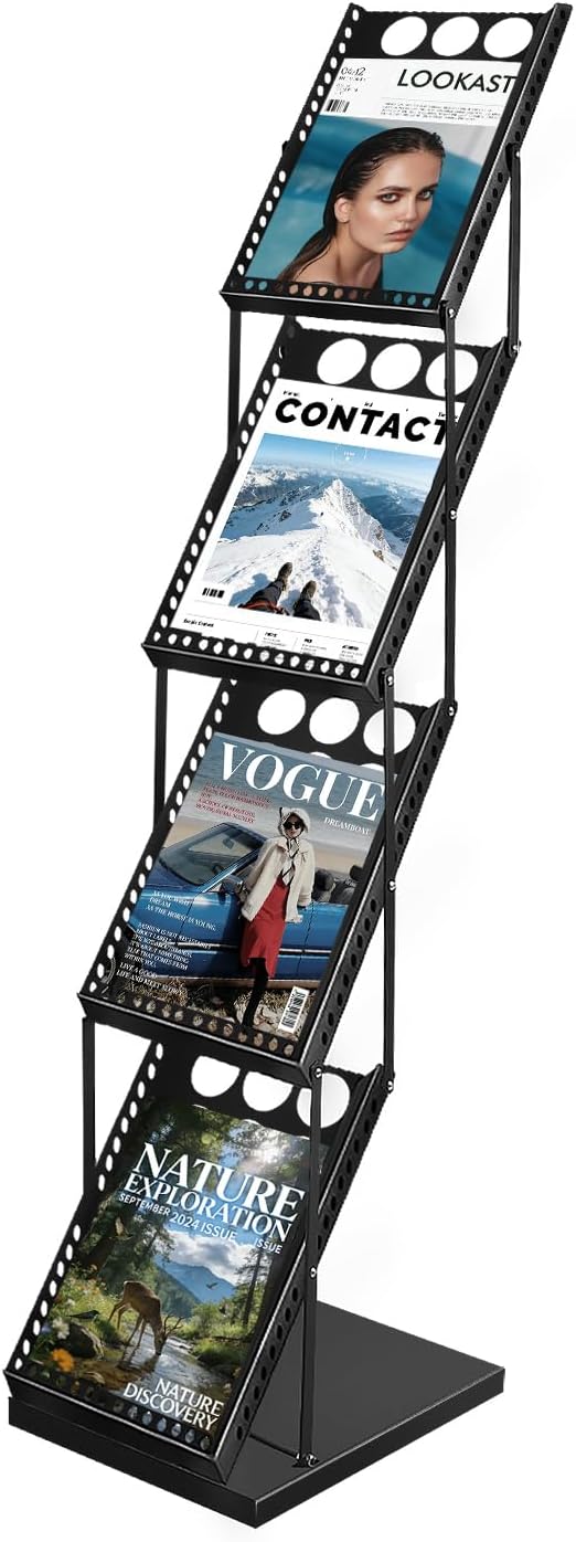 YDisplay Foldable Magazine Display Rack 4-Tier Brochure Literature Display Stand with Reinforced Base for Trade Show Literature Stand Ideal for Office Store Exhibition and Events