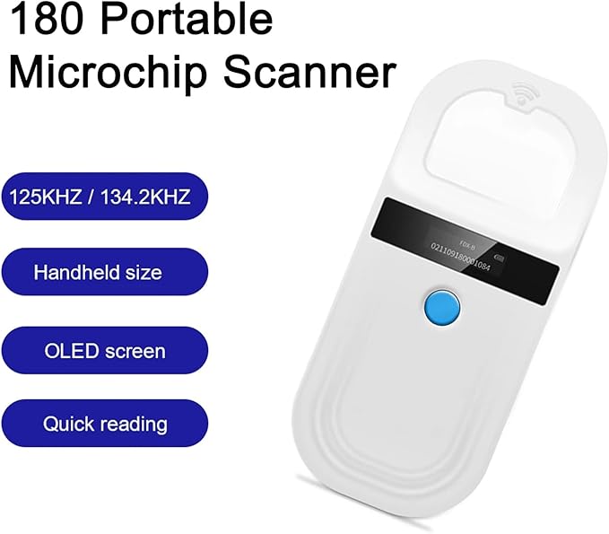 Pet Microchip Scanner ISO11784/85/FDX-B/EMID Animal Handheld Reader,134.2kHz Pet ID Scanner Rechargeable Animal Chip Registration, for Dog/Cat/Pig/Animal (White)