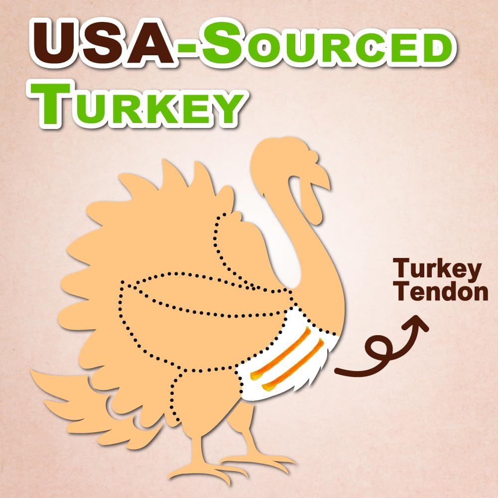 Afreschi Natural Turkey Tendon Strip 10 Units/Box, All Natural Human Grade Puppy Chew, USA-Sourced Turkey Tendon, Hypoallergenic, Easy to Digest, Rawhide Alternative