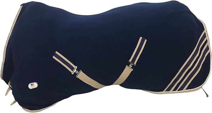 Majestic Ally Anti Pill Fleece Horse Blanket/Sheet with Silver Braided Rope (Navy, 80)