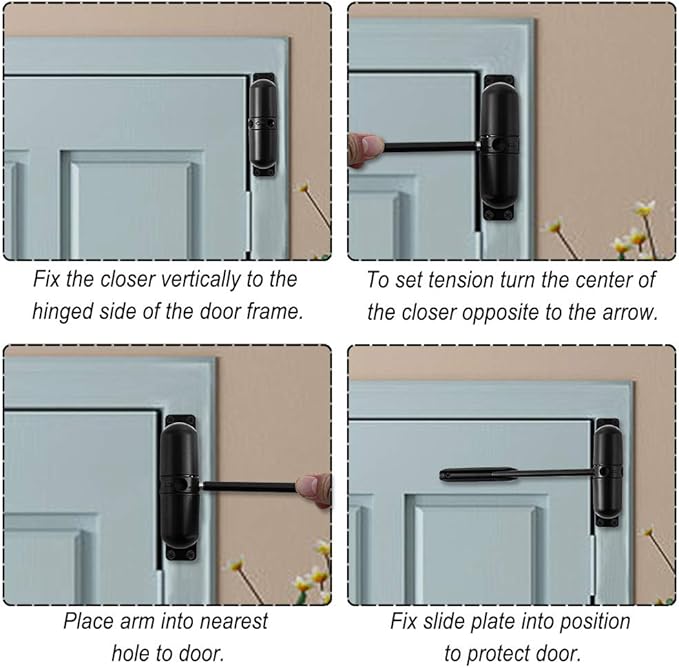 Door Closer Automatic Safety Spring Door Closer – Easy to Install to Convert Hinged Doors to Self-Closing– Black
